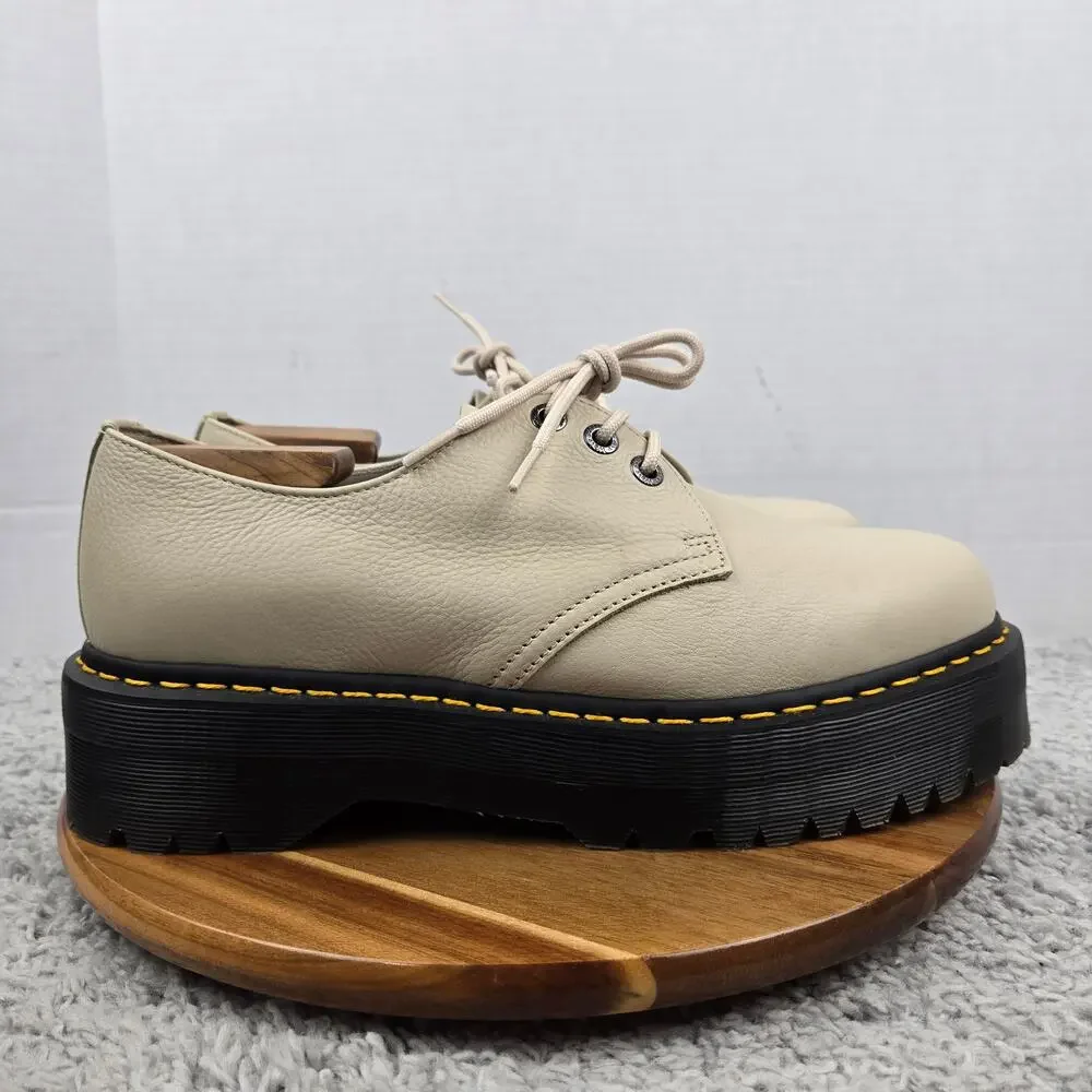 Dr. Martens Mens 12 Quad 1461 II Pisa Beige Leather Low Platform Y2K Chunky Shoe